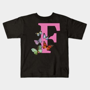 Copy of Letter pink F with colorful butterflies Kids T-Shirt